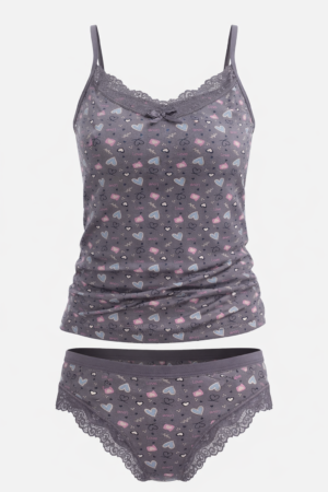 Kota Kadın Kalpli Atlet Külot Takımı Gri Rahat & Şık Ev Giyim