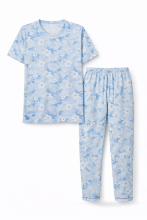 Kısa Kollu Mavi Kadın Pijama Takımı M Beden Rahat & Yazlık