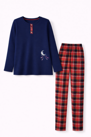 Büyük Beden Uzun Kollu Lacivert Kadın Pijama Takımı Rahat