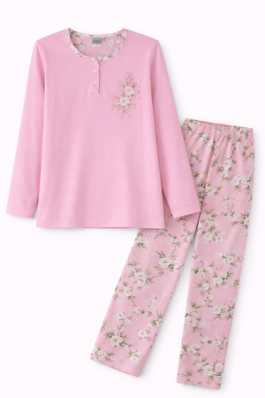 Uzun Kollu Pembe Kadın Pijama Takımı L Beden Şık & Rahat