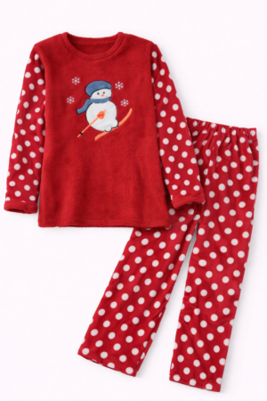 Polkan 17847 Kırmızı Kardan Adam Desenli Polar Kadın Pijama Takımı