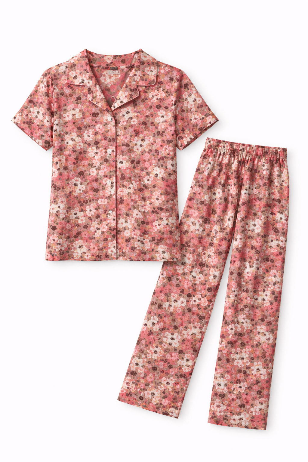 SVS 114 Kadın Kısa Kollu Çiçekli Pijama Takımı XL Mercan Rahat