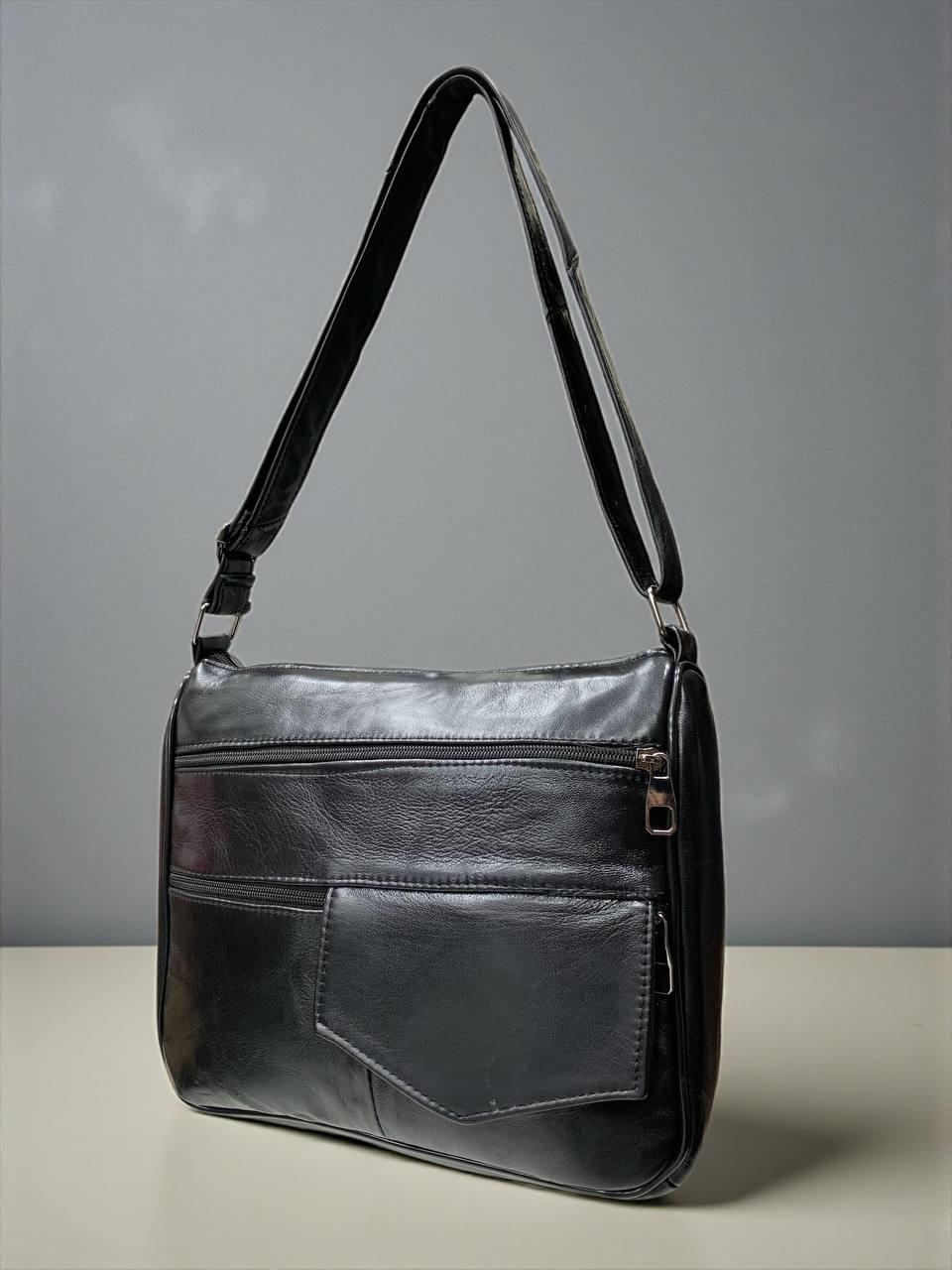 siyah hakiki deri kadın omuz çantası çok bölmeli fermuarlı günlük şık çanta