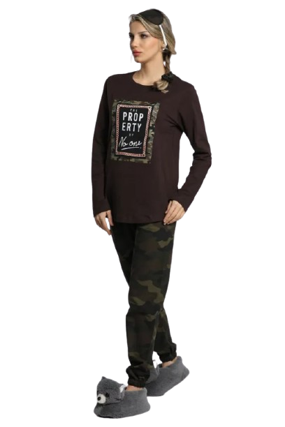 Kamuflaj Desenli Uzun Kollu Kadın Pijama Takımı Rahat & Şık M Beden