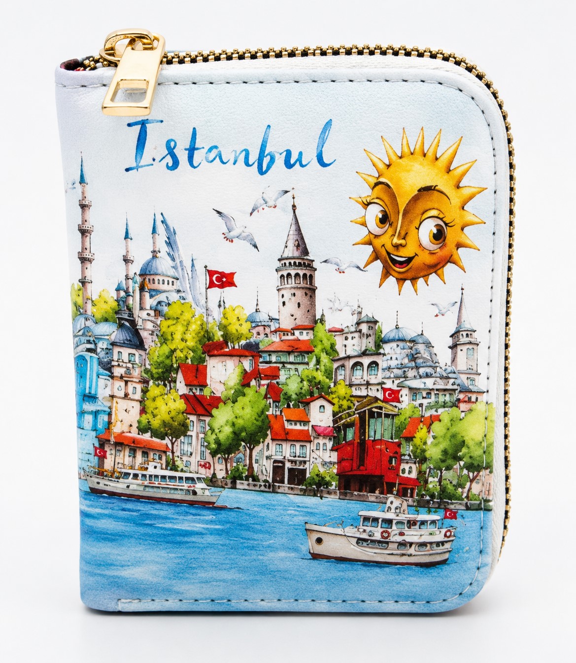 istanbul manzaralı baskılı fermuarlı küçük cüzdan