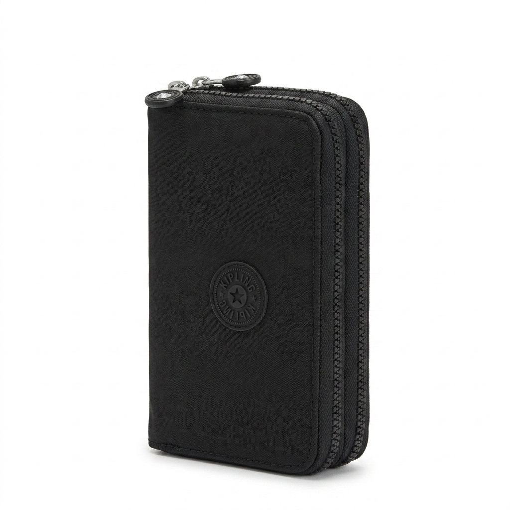 kadın siyah krinkıl kumaş büyük cüzdan çift fermuarlı organizer model 20x11 cm
