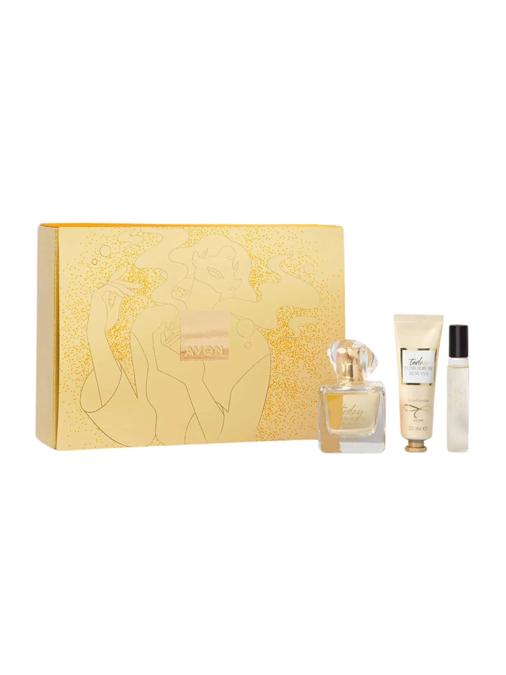 Avon TTA Today kadın parfüm ve el kremi hediye seti altın renkli özel kutu içerisinde