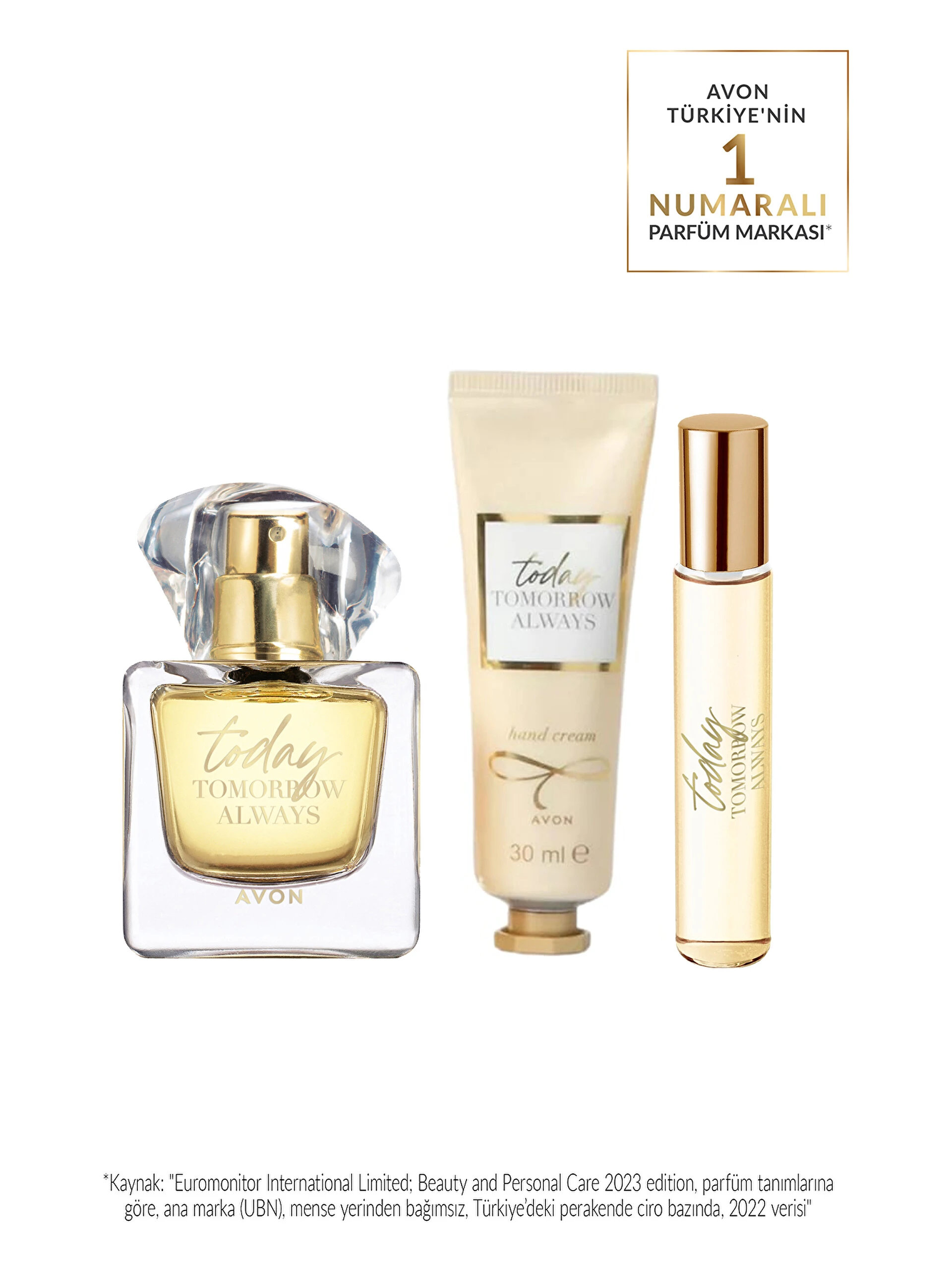 Avon TTA Today kadın parfüm ve el kremi hediye seti altın renkli özel kutu içerisinde